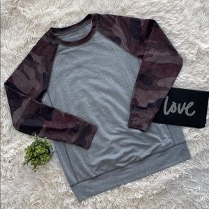 Camouflage Raglan LS Top 💗 Gray Black & Olive